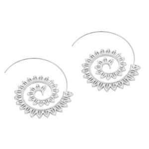 Sacrd Spiral Boho Festival Tribal Silver Earrings